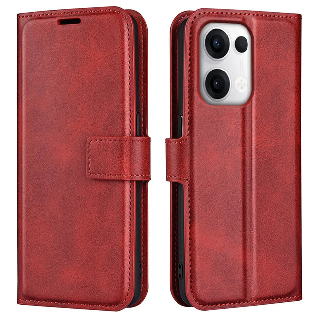 For Oppo Reno13 Pro 5G Stand Case Anti-Scratch Calf Texture Leather Phone Cover - Red