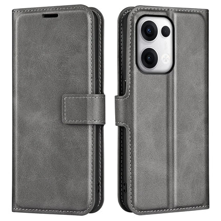 For Oppo Reno13 Pro 5G Stand Case Anti-Scratch Calf Texture Leather Phone Cover - Grey