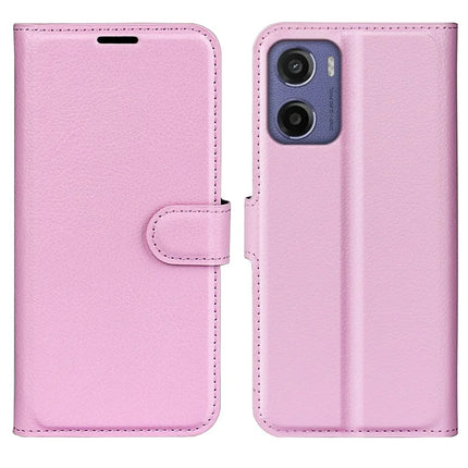 For Motorola Moto E15 4G Case Litchi Texture Shockproof Leather Wallet Phone Cover - Pink