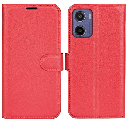 For Motorola Moto E15 4G Case Litchi Texture Shockproof Leather Wallet Phone Cover - Red