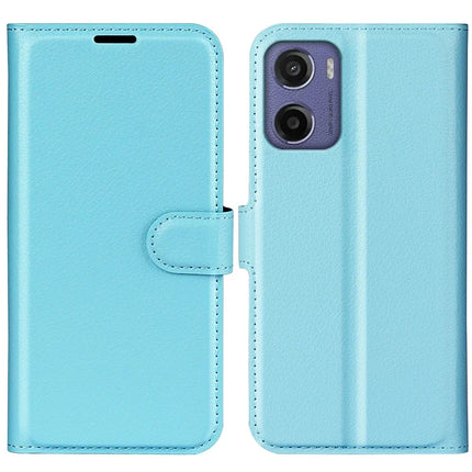 For Motorola Moto E15 4G Case Litchi Texture Shockproof Leather Wallet Phone Cover - Blue