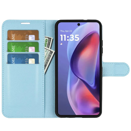 For Motorola Moto E15 4G Case Litchi Texture Shockproof Leather Wallet Phone Cover