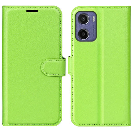 For Motorola Moto E15 4G Case Litchi Texture Shockproof Leather Wallet Phone Cover - Green