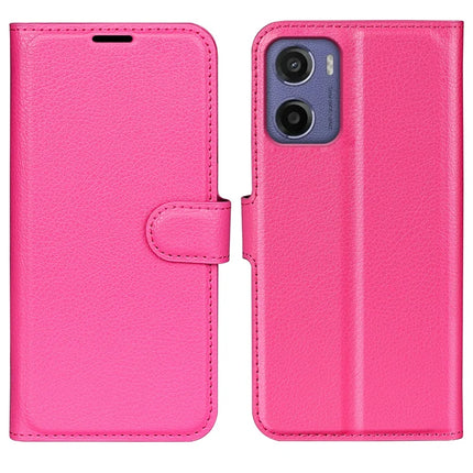 For Motorola Moto E15 4G Case Litchi Texture Shockproof Leather Wallet Phone Cover - Rose