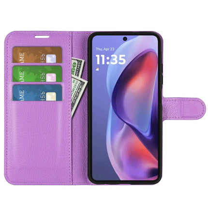 For Motorola Moto E15 4G Case Litchi Texture Shockproof Leather Wallet Phone Cover