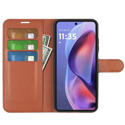 For Motorola Moto E15 4G Case Litchi Texture Shockproof Leather Wallet Phone Cover