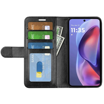 For Motorola Moto E15 4G Wallet Case Crazy Horse Texture Stand Leather Phone Cover