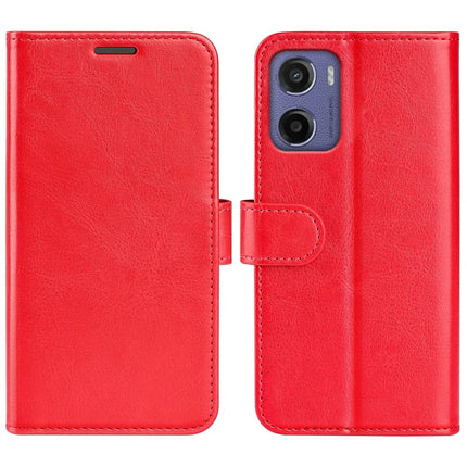 For Motorola Moto E15 4G Wallet Case Crazy Horse Texture Stand Leather Phone Cover - Red