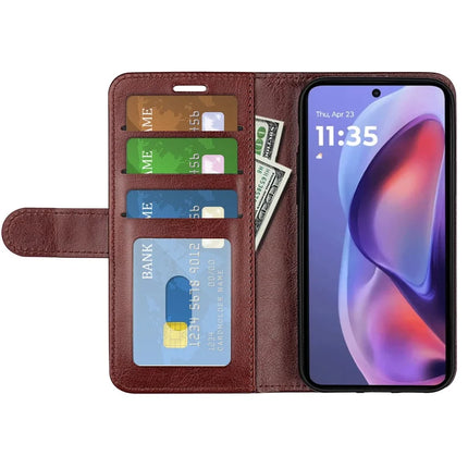 For Motorola Moto E15 4G Wallet Case Crazy Horse Texture Stand Leather Phone Cover