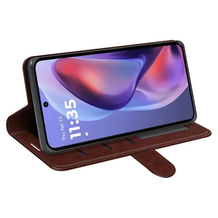 For Motorola Moto E15 4G Wallet Case Crazy Horse Texture Stand Leather Phone Cover
