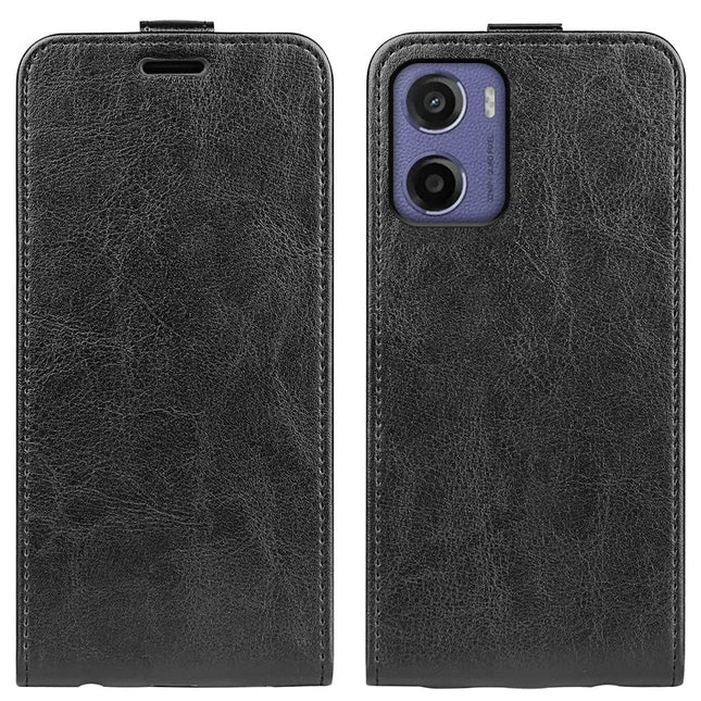For Motorola Moto E15 4G Case with Card Slots Vertical Flip Leather Phone Cover - Black