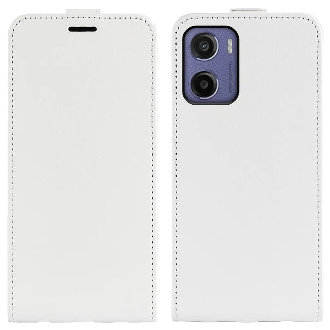For Motorola Moto E15 4G Case with Card Slots Vertical Flip Leather Phone Cover - White