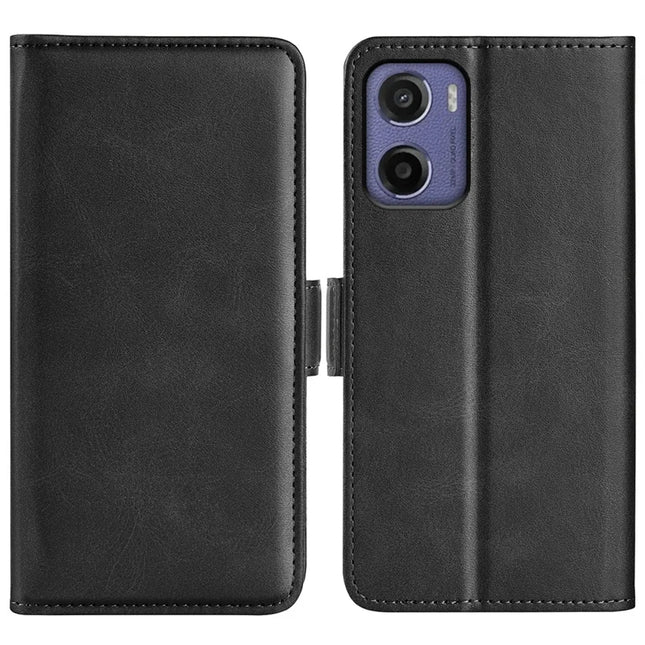 For Motorola Moto E15 4G Stand Case Calf Texture Leather Wallet Phone Cover - Black