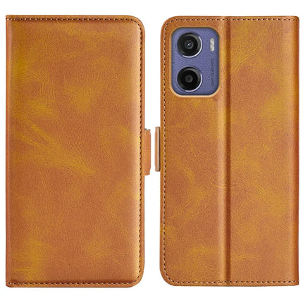 For Motorola Moto E15 4G Stand Case Calf Texture Leather Wallet Phone Cover - Yellow