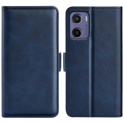 For Motorola Moto E15 4G Stand Case Calf Texture Leather Wallet Phone Cover - Blue