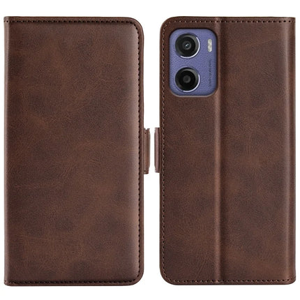 For Motorola Moto E15 4G Stand Case Calf Texture Leather Wallet Phone Cover - Brown