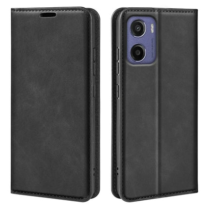 For Motorola Moto E15 4G Case Skin Touch Leather Wallet Phone Cover - Black