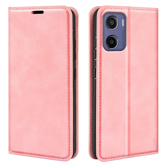 For Motorola Moto E15 4G Case Skin Touch Leather Wallet Phone Cover - Pink