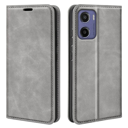 For Motorola Moto E15 4G Case Skin Touch Leather Wallet Phone Cover - Grey