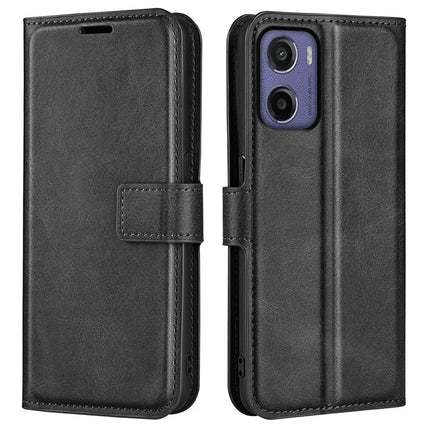 For Motorola Moto E15 4G Stand Case Anti-Scratch Calf Texture Leather Phone Cover - Black