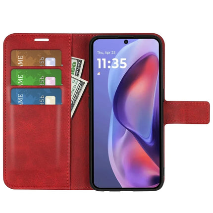 For Motorola Moto E15 4G Stand Case Anti-Scratch Calf Texture Leather Phone Cover