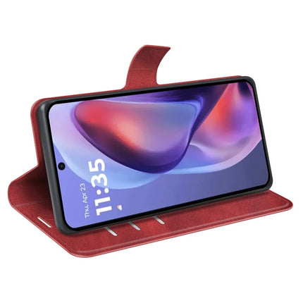 For Motorola Moto E15 4G Stand Case Anti-Scratch Calf Texture Leather Phone Cover