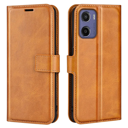 For Motorola Moto E15 4G Stand Case Anti-Scratch Calf Texture Leather Phone Cover - Yellow