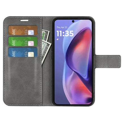 For Motorola Moto E15 4G Stand Case Anti-Scratch Calf Texture Leather Phone Cover