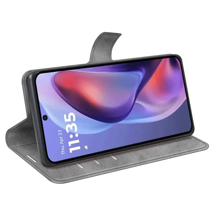 For Motorola Moto E15 4G Stand Case Anti-Scratch Calf Texture Leather Phone Cover