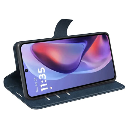 For Motorola Moto E15 4G Stand Case Anti-Scratch Calf Texture Leather Phone Cover
