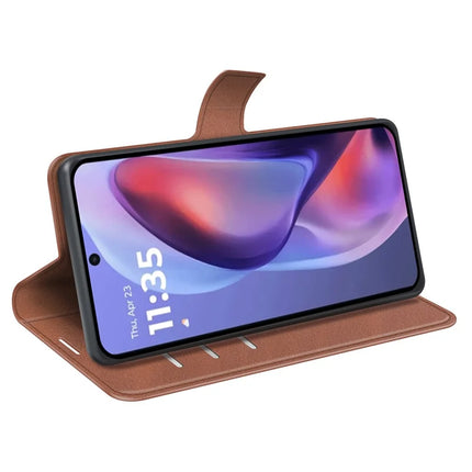 For Motorola Moto E15 4G Stand Case Anti-Scratch Calf Texture Leather Phone Cover