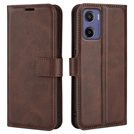 For Motorola Moto E15 4G Stand Case Anti-Scratch Calf Texture Leather Phone Cover - Brown