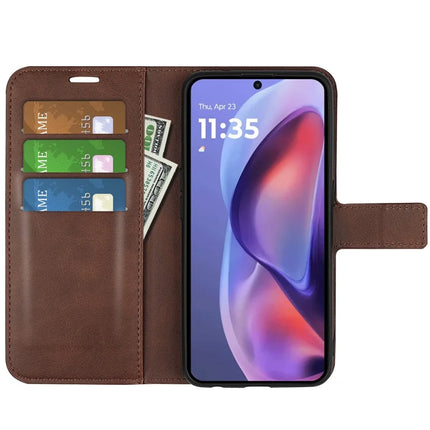 For Motorola Moto E15 4G Stand Case Anti-Scratch Calf Texture Leather Phone Cover