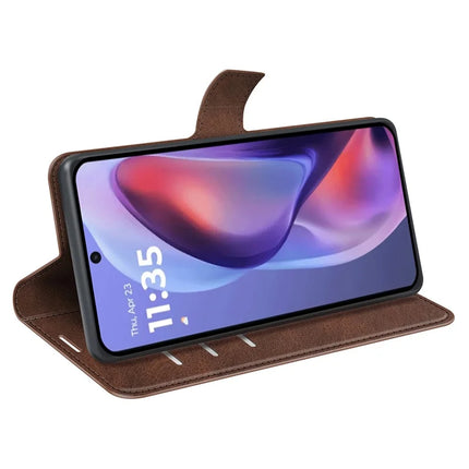 For Motorola Moto E15 4G Stand Case Anti-Scratch Calf Texture Leather Phone Cover