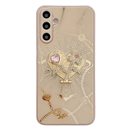 For Samsung Galaxy A15 4G / A15 5G Case Kickstand TPU+PC Rhinestones Decor Phone Cover - Rose Gold