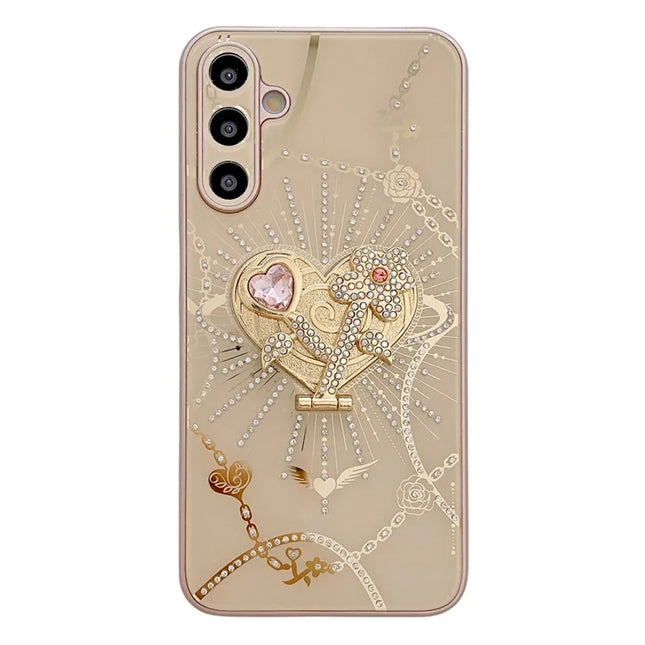 For Samsung Galaxy A15 4G / A15 5G Case Kickstand TPU+PC Rhinestones Decor Phone Cover - Rose Gold