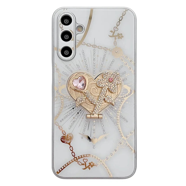 For Samsung Galaxy A15 4G / A15 5G Case Kickstand TPU+PC Rhinestones Decor Phone Cover - White