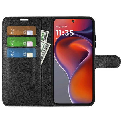 For Motorola Moto G15 4G Case Litchi Texture Shockproof Leather Wallet Phone Cover