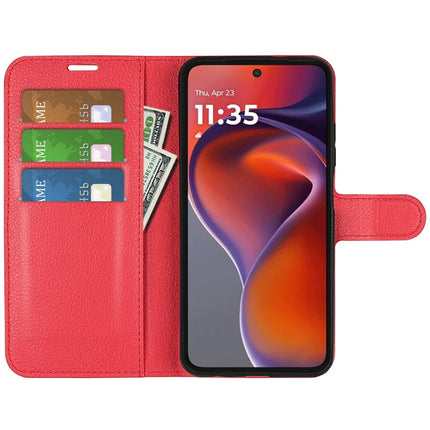 For Motorola Moto G15 4G Case Litchi Texture Shockproof Leather Wallet Phone Cover