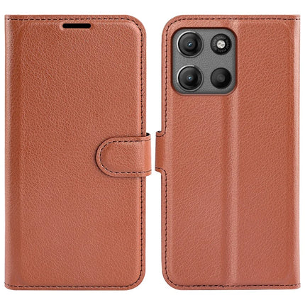 For Motorola Moto G15 4G Case Litchi Texture Shockproof Leather Wallet Phone Cover - Brown