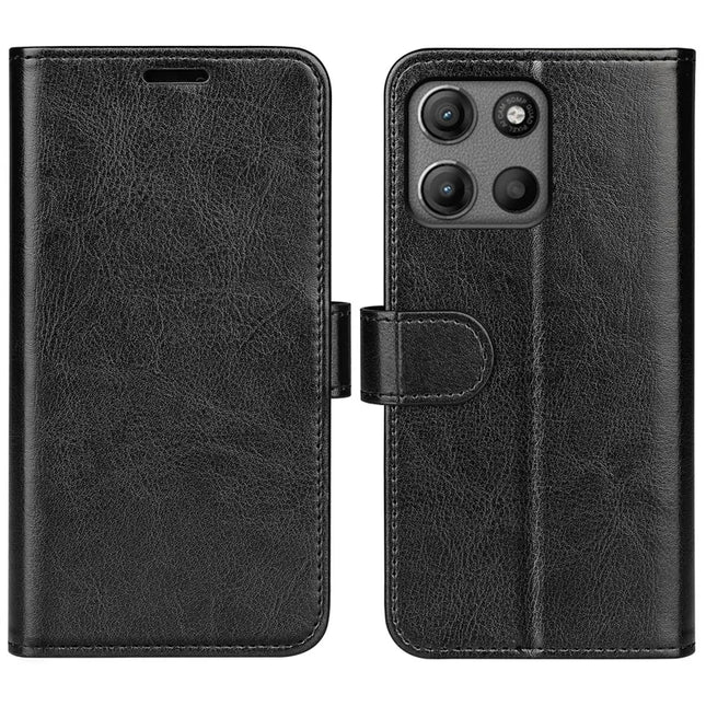 For Motorola Moto G15 4G Wallet Case Crazy Horse Texture Stand Leather Phone Cover - Black