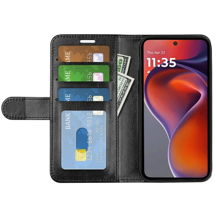 For Motorola Moto G15 4G Wallet Case Crazy Horse Texture Stand Leather Phone Cover