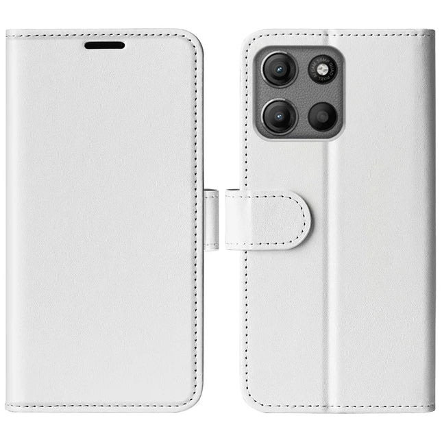 For Motorola Moto G15 4G Wallet Case Crazy Horse Texture Stand Leather Phone Cover - White