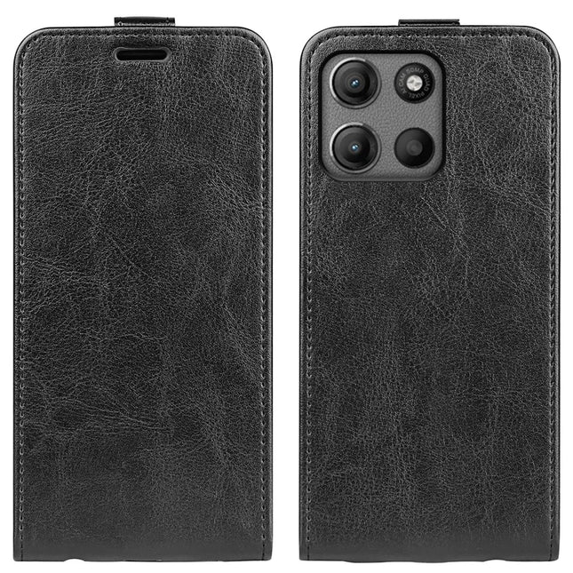 For Motorola Moto G15 4G Case with Card Slots Vertical Flip Leather Phone Cover - Black