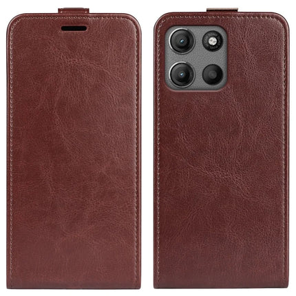 For Motorola Moto G15 4G Case with Card Slots Vertical Flip Leather Phone Cover - Brown