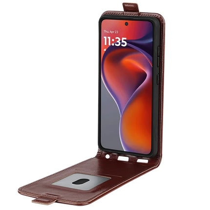 For Motorola Moto G15 4G Case with Card Slots Vertical Flip Leather Phone Cover