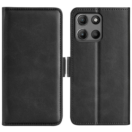 For Motorola Moto G15 4G Stand Case Calf Texture Leather Wallet Phone Cover - Black