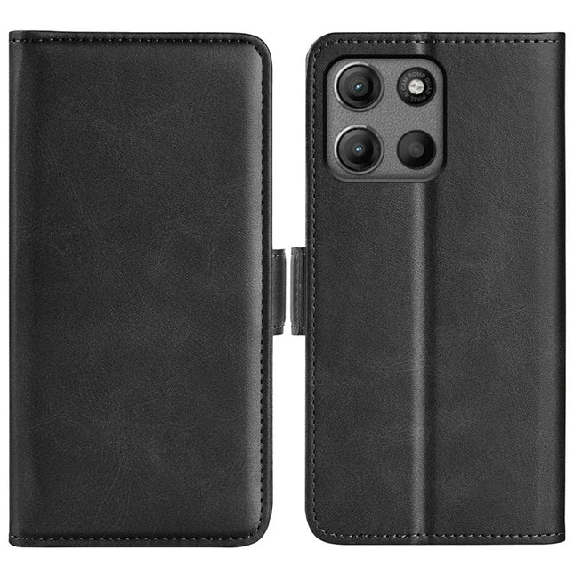 For Motorola Moto G15 4G Stand Case Calf Texture Leather Wallet Phone Cover - Black