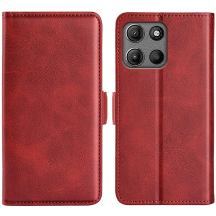 For Motorola Moto G15 4G Stand Case Calf Texture Leather Wallet Phone Cover - Red