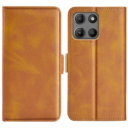 For Motorola Moto G15 4G Stand Case Calf Texture Leather Wallet Phone Cover - Yellow